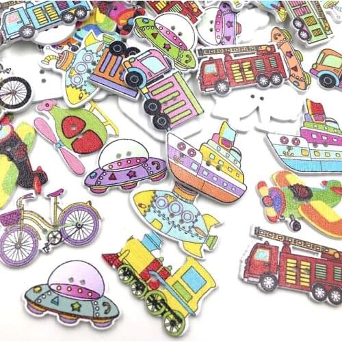 30 pcs Transportation Wooden Buttons DIY Decoration Wood Button Sewing Scrapbooking Clothes Crafts Accessories WB430