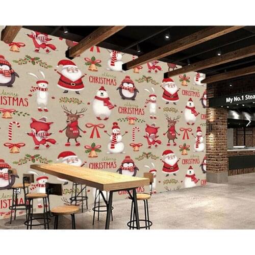 Christmas cartoon 3d wallpaper papel de parede ,living room bedroom sofa TV wall children bedroom restaurant cafe bar mural
