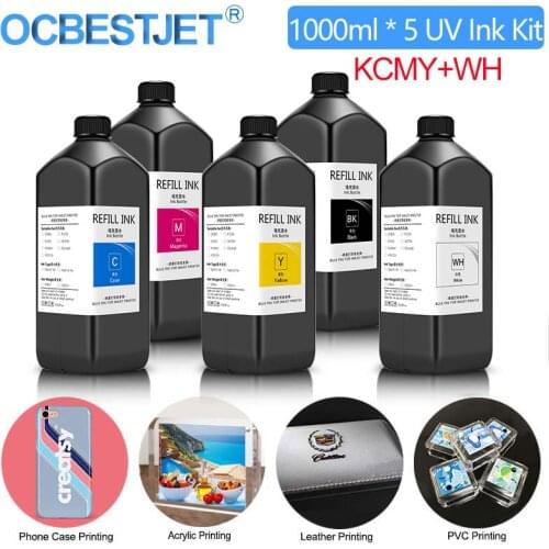5x1000ml LED UV Ink Bottle For Epson L800 L805 L1800 1390 1400 4800 4880 7800 7880 9800 For DX5 DX7 Printhead UV Printer Ink