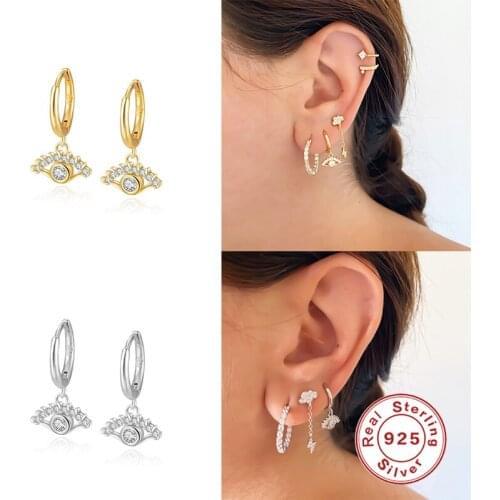 GS 925 Sterling Silver Lucky Eye Huggies 9mm Hoops Earrings Women Luxury Zircon Clear Loop Circle Piercing Ohrringe Earring
