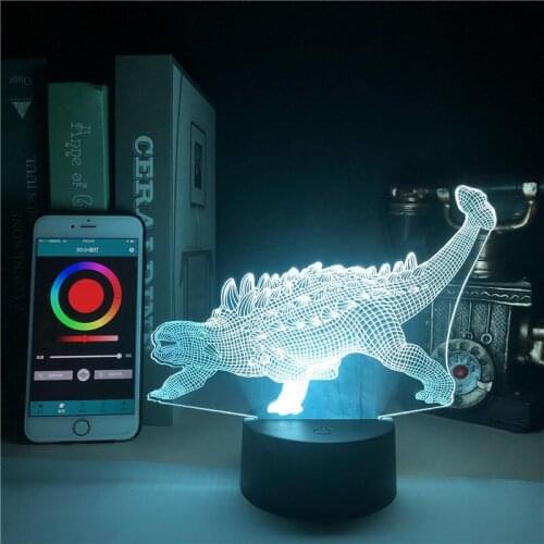 The Ankylosaurus Dinosaurs APP Control 3D Lamp Animal Bright Base Multi-color with Remote Touch Sensor Direct Supply Atmosphere