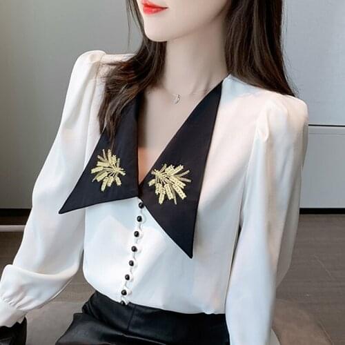 Long Sleeve White Blouse Shirt Tops Blouse Women Blusas Mujer De Moda 2021 V-Neck Chiffon Blouse Women Blouses Shirts Blusa D679