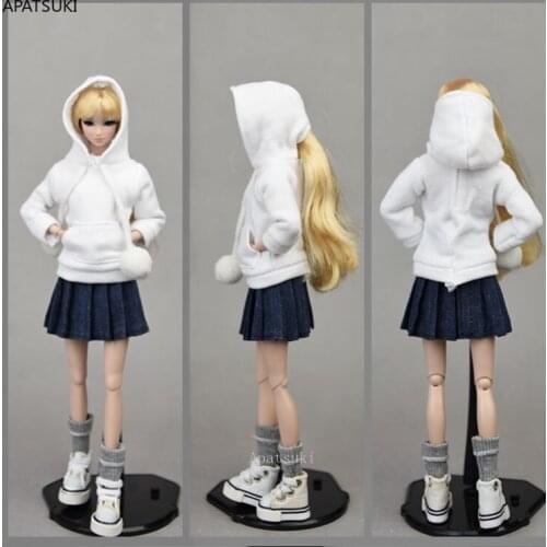 White Top Hoodies Sweatshirt Denim Pleated Skirts Suit Clothes Set for Barbie Doll Outfits for 1/6 BJD Dolls Accessories DIY