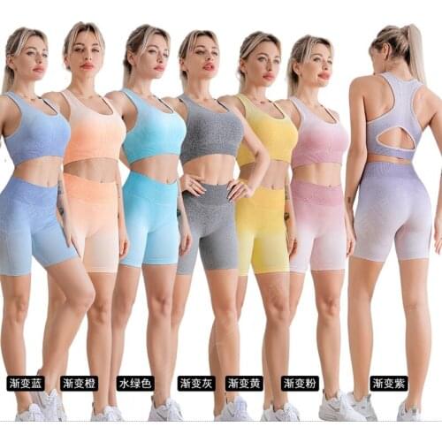 Seamless Yoga Set 2 Pcs Sports Suit Female Workout Clothes Sports Bra+High Waist Gym Shorts Running Women Sportwear