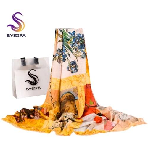 [BYSIFA] New Ladies Wool Scarves Shawl Foulard Winter Fashion Accessories Women Brand Oil Painting Long Cashmere Scarf 190*75cm