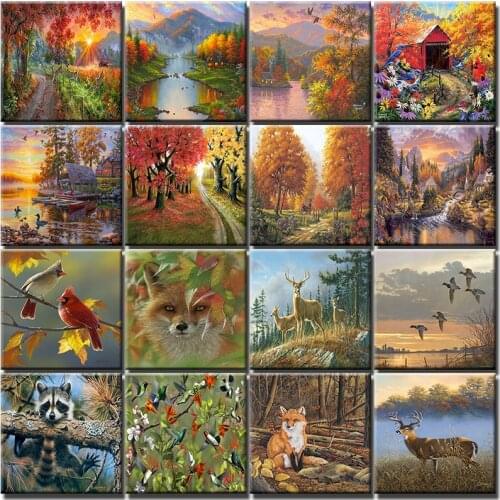 Tree Painting By Numbers Fall Seasons 60x75 With Frame Diy Kits On Canvas Acrylic Paint For Adults Coloring By Numbers Decor Art