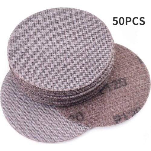 50pcs 5inch 125mm Mesh Sanding Discs Hook & Loop Abrasive Dust Free Disc Anti-Blocking Sharp Grinding Sandpaper for Car Wood