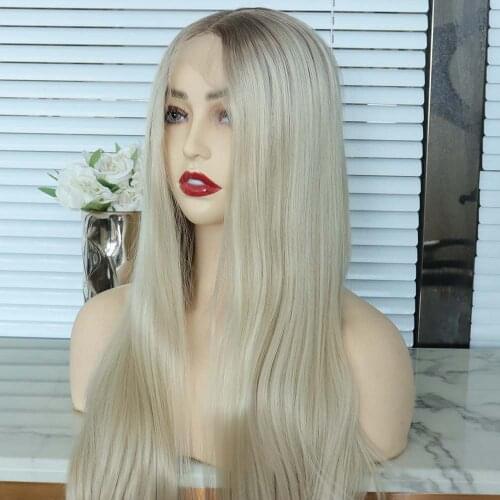 Long Straight Ombre Blonde Wigs for Women Synthetic Wig T Part Lace Wig Long Heat Resistant Middle Wig Natural Hair Hairline