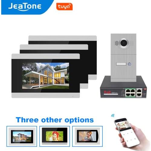 JeaTone 720P WIFI IP Video Door Phone Intercom System 3pcs monitors for 1pcs out doorbell support iOS/Android APP Remote Unlock