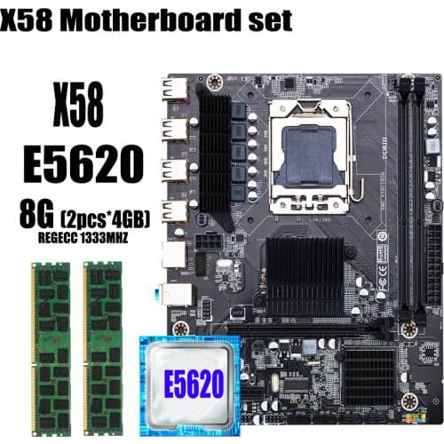 X58 motherboard LGA1366 combos E5620 CPU 2pcs x 4GB = 8GB DDR3 RAM 1333Mhz PC3 10600R RAM