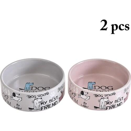 2pcs Dog Cat Bowls Ceramic Travel Cartoon Letter Cat Feeding Feeder Water Bowl For Pet Dog Cats Puppy Outdoor Food Dish