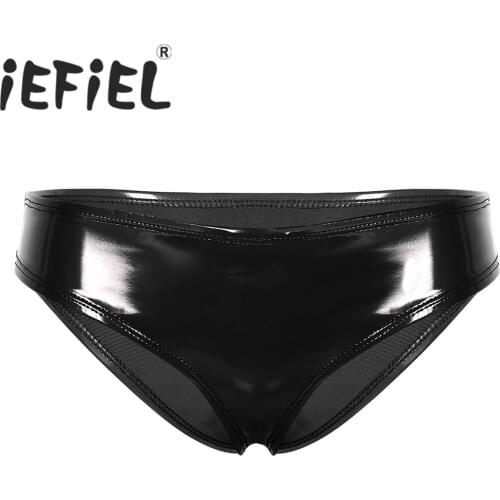 Fashion Female Girls Womens Lingerie Wet Look Patent Leather Low Rise High Cut Mini Bikini Briefs Thong Underwear Underpants