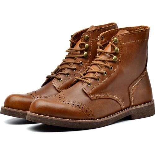 Steet moto Mens Casual Sport Cow Leather Ankle Boots Autumn European American Style Handmade Retro moto Boots Winter Shoes