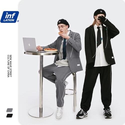 INFLATION High Street Blazer Suit 2020 Autumn Fashion Reflective Jacket Set Men High Quality Loose Fit Set Men Two Piece Outfit