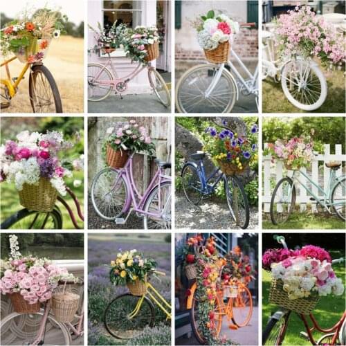 Diamond Painting Set Bicycle Flower Mosaic Embroidery Bike Rose Cross Stitch Home Decor Diamond Art
