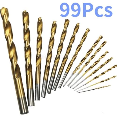 99PCS 1.5MM - 10MM Titanium Coated Drill Bit Set High Speed Steel Manual Twist Bits Stainless Metal Cobalt Hss Assortment