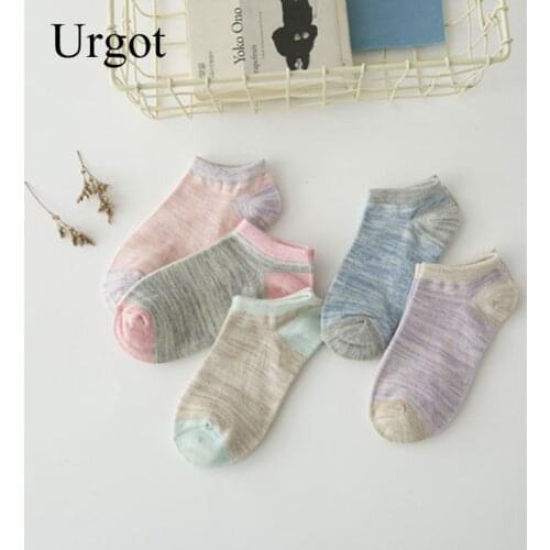 Urgot 5Pairs Women Solid Casual Cotton Short Socks Ladies Concise Stripe College Breathable Comfort Trendy Japanese Korea Sock