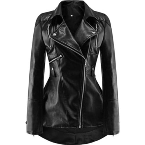New Women Autumn Winter Black Leather Jacket Women Zipper Basic Coat Turn-down Collar Motor Biker Coat