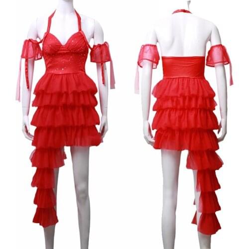 2021 New Movie Costumes Clown Girls Cosplay Red Lolita Dress Halloween Carnival Party Sexy Joker Dresses for for Women