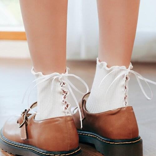 New Spring Bandage Socks Female Solid Color Kawaii Lolita Jacquard Breathable Womens Socks White Cute School Style Maiden Socks