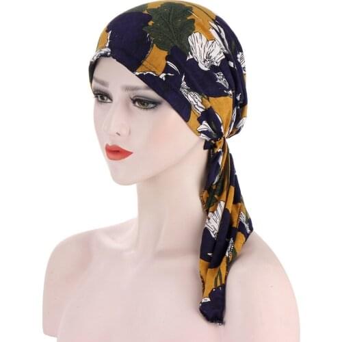 New Muslim Simple Turban Scarf Women Luxury Foulard Femme Arc Two Tail Cloth Flower Turban Hat Chemotherapy