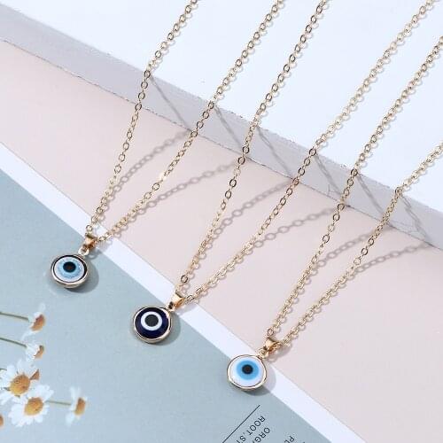 Charm Jewelry O-chain Turkish Devil Eye Pendant Necklace Simple Blue Eye Clavicle Chain Necklaces for Women Girl Birthday Gifts