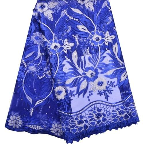 Wholesale Nigeria Beaded Lace Fabric High Quality African French Lace Fabric Blue Tulle Lace Fabric For Wedding Dress 1248