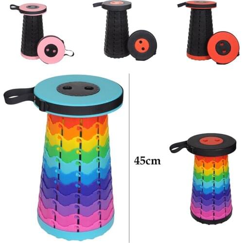 Outdoor Portable Travel Folding Telescopic Stool 45cm Freely Adjustable Height Rainbow Folding Outdoor Camping Fishing Stool