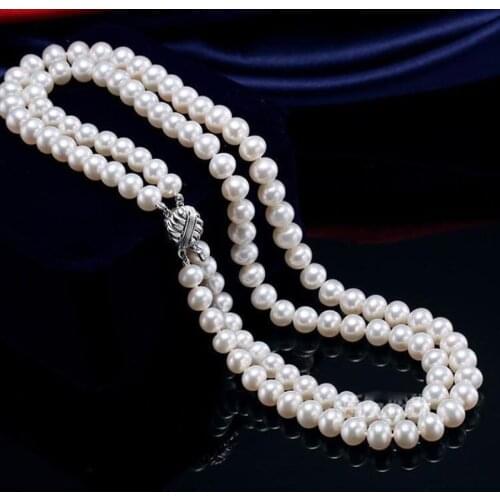 2 rows 7-8mm south sea white pearl necklace 18""925s