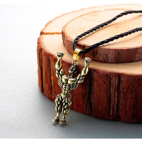 New Muscle Man Necklace Stainless Steel Fitness Jewelry Gym Sports Antique fashion Charm Cool Vintage Necklace Chokers