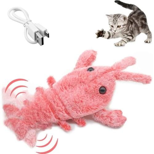 Plush Lobster Cat Toy Usb Rechargeable Wiggle Motion Kitten Catnip Toy Indoor Exercise Interactive Pet Electric Moving Toys Gift