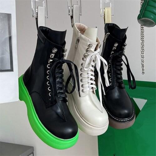 PXELENA 2021 Fall Spring Punk Women Martin Boots Genuine Leather Low Heels Lace Up Military Combat Motorcycle Tactical Shoes 40