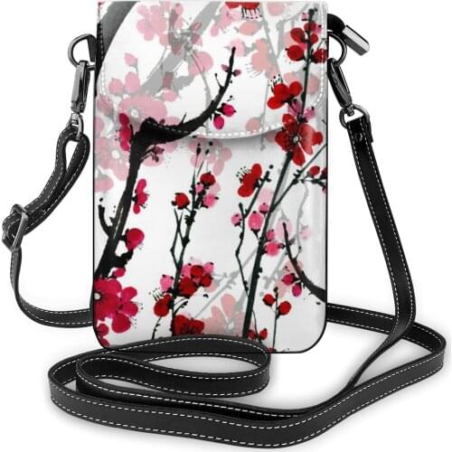 Women Messenger Shoulder Straps Bag Floral Blossom Sakura Japanese Card Holders Cell phone Pocket Handbag Ladies Phone Purse