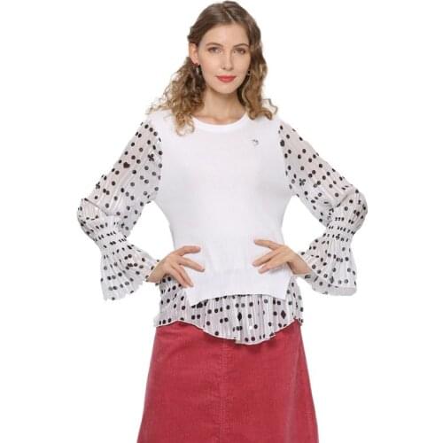 Top 2020 Womens Stitching Long Sleeve Pullover Round Neck Printing Knitted Set Women Sweaters Knitting