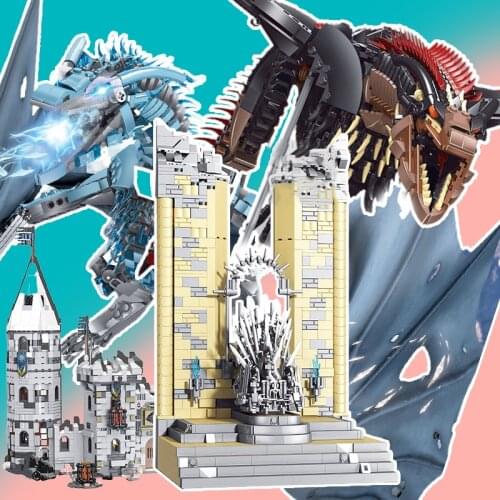 Movie Series Iron Throne Creative Drogon Viserion Rhaegal Model Assembly Building Blocks Bricks Toys Gifts Game of ThronesS