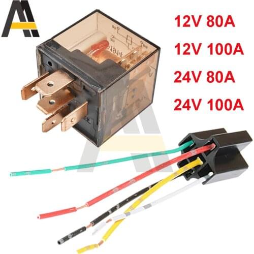 Waterproof Automotive Relay 12V 24V 80A 100A 5Pin SPDT Car Control Device Car Relays DC 24V High Capacity Switching with socket