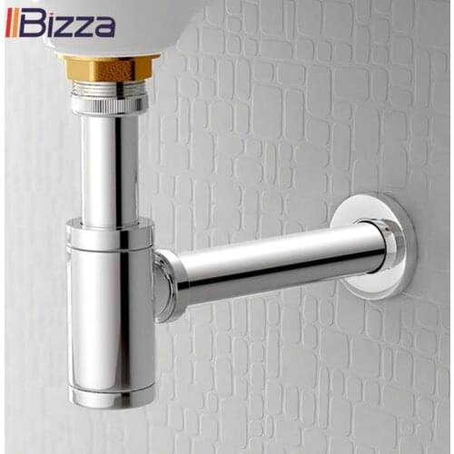 IIBizza Basin Pop Up Drain Chrome Brass Bathroom Sink Siphon Drains Bottle Trap With Pop Up Drain Kit P-TRAP Pipe Waste Hardware