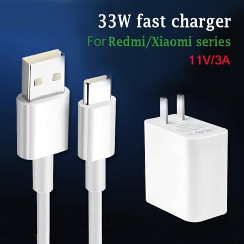 33W USB Fast Charger +2M Charging Cable for Xiaomi Redmi 10s 11 Youth Mobile Phones 33W Plug with USB C Data Cable For Xiaomi 10