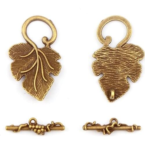 Leaf&Rose Flower Antique Bronze Color OT Toggle Buckle Connectors Bracelet Necklace Clasps DIY Jewelry Findings Accessories