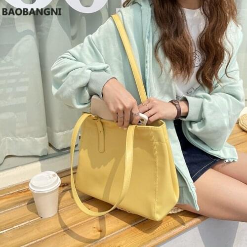 Soft PU Leather Women Shoulder Underarm Bag Large Capacity Female Casual Tote for Travel Retro Solid Color Ladies Yellow Handbag
