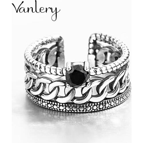 New Trendy Personality Punk Black Zircon Rings For Women Lady Resizable Size Rings Party Jewelry Charm Gifts