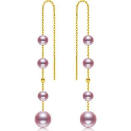 Sinya 18k Au750 gold drop earring with Natural Round high luster purple pearls long chain tassel earring for Women 2019 News