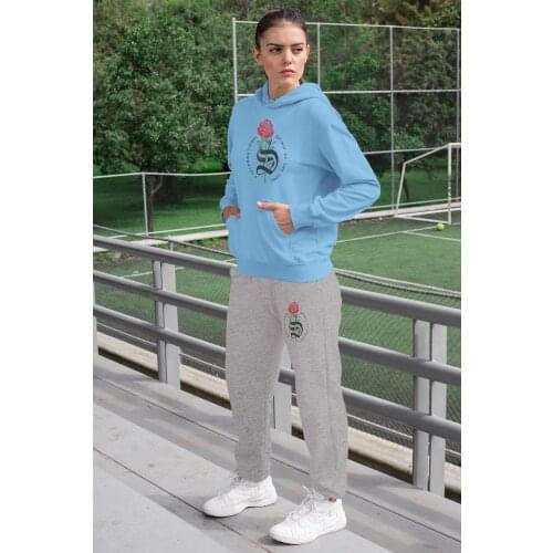 Angemiel Wear Spirit Of Soul Women Tracksuit Set Blue Hooded Sweatshirt Gray Sweatpants