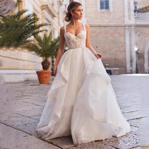 Elegant Spaghetti Straps Ball Gown Wedding Dresses Zipper Back Robe de Mariage Delicate Ruffles Bridal Gowns No Train
