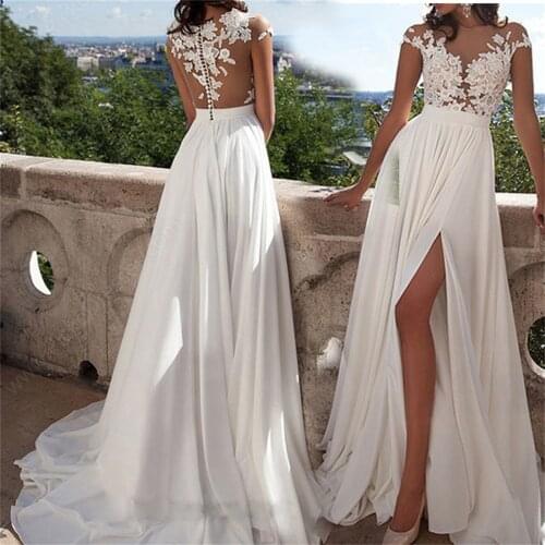Fashion Sexy High Waist Split Long Maxi Dress Womens Deep V-Neck Lace Wedding Bridal Gown Dress Floor-Length Evening Dress