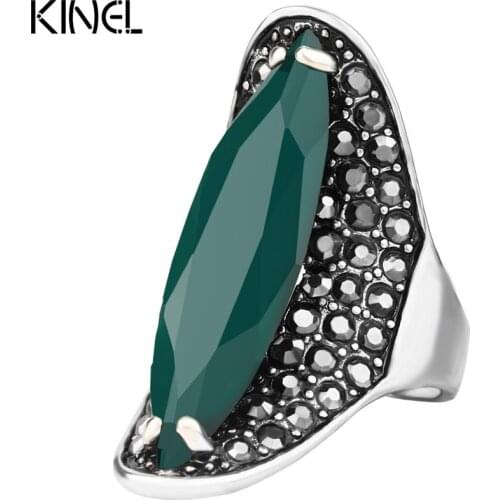 Hot Sales Turkey Jewelry Vintage Bohemian Rings For Women Long Big Rhinestone Silver Plated Ring