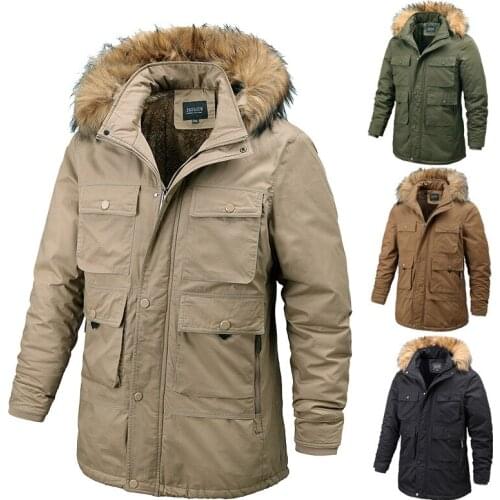 2020 Winter Jacket Men Fashion Multi-pockets Thick Parka Men Warm Detachable Hooded Comfortable Outwear Fur Collar Long Coats