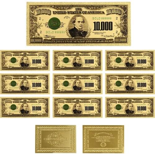 10per Us Gold Banknotes Notes Reserve Bill Currency Money Non Paper Federal Us Bussiness Gift Art Craft for Collection