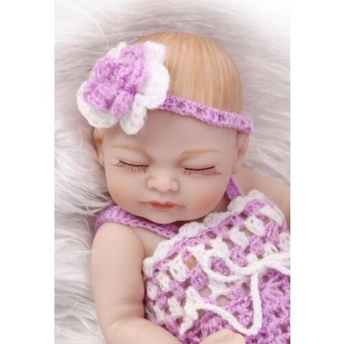 10inch 25cm Reborn Baby Doll Soft Silicone Lifelike Toy Gift for Children Christmas Presents White Purple Sweater Dress