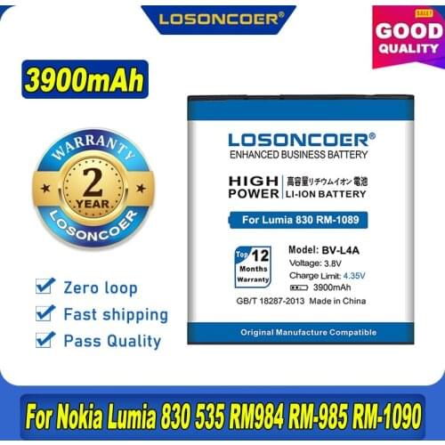 100% Original LOSONCOER 3900mAh BL-L4A BV-L4A For Nokia Lumia 830 535 RM984 RM-985 RM-1090 RM-1089 Phone Battery